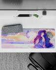 32x12 inches anime mouse pad in peach, lilac, and gold pastels with a calm romantic stardust glow.