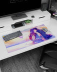 32x16 inches anime mouse pad showing lovers holding hands, her long violet hair flowing as they share a kiss.