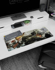 32x12 inches Tanya Degurechaff mouse pad from The Saga of Tanya the Evil, wicked grin amid smoke and sparks.
