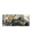 Battlefield anime girl mouse pad 28x12 inches with military uniform, sparks, smoke, and motion blur.