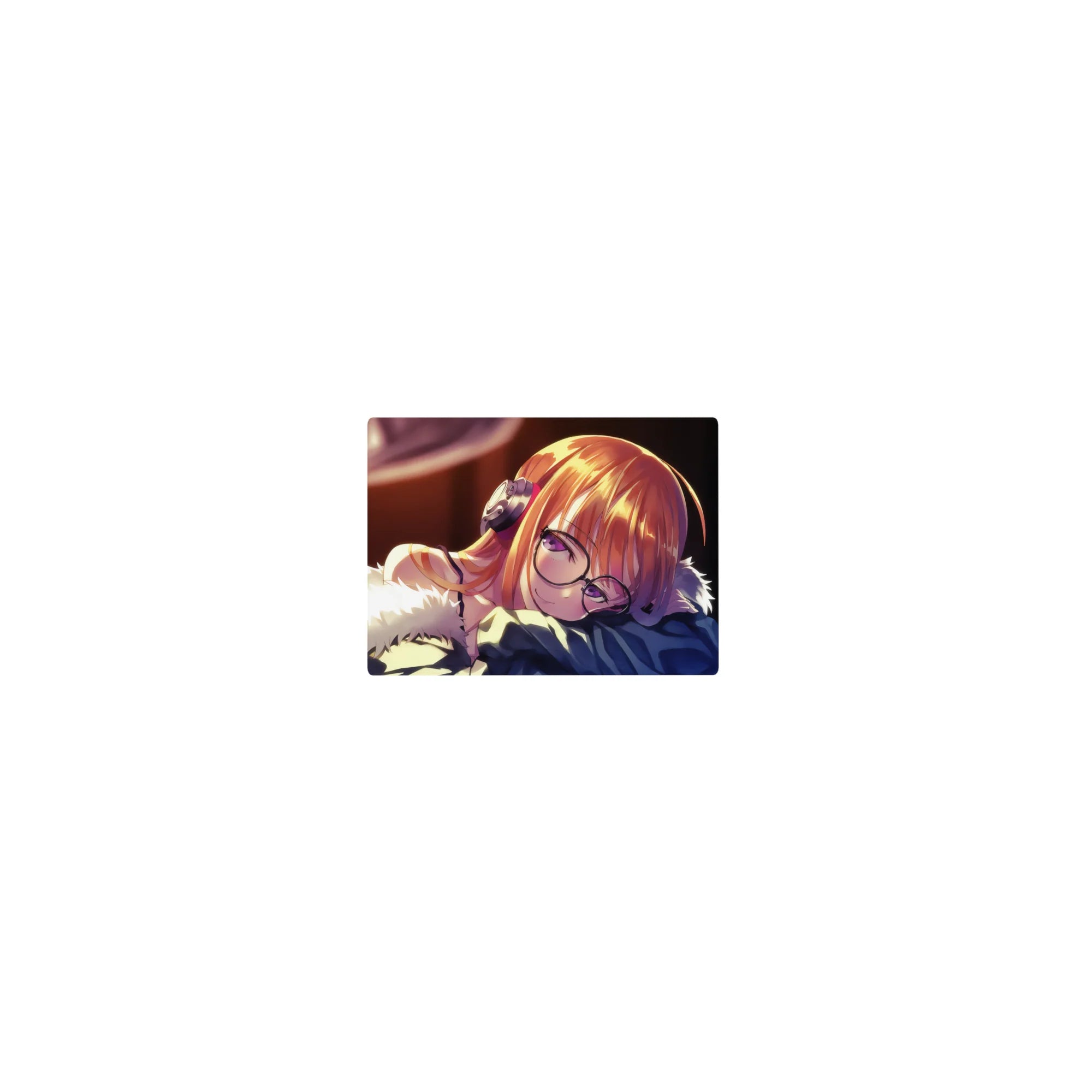 Classic anime girl mouse pad 14x10 inches with glasses, chunky headphones, and soft cozy desk aesthetic.