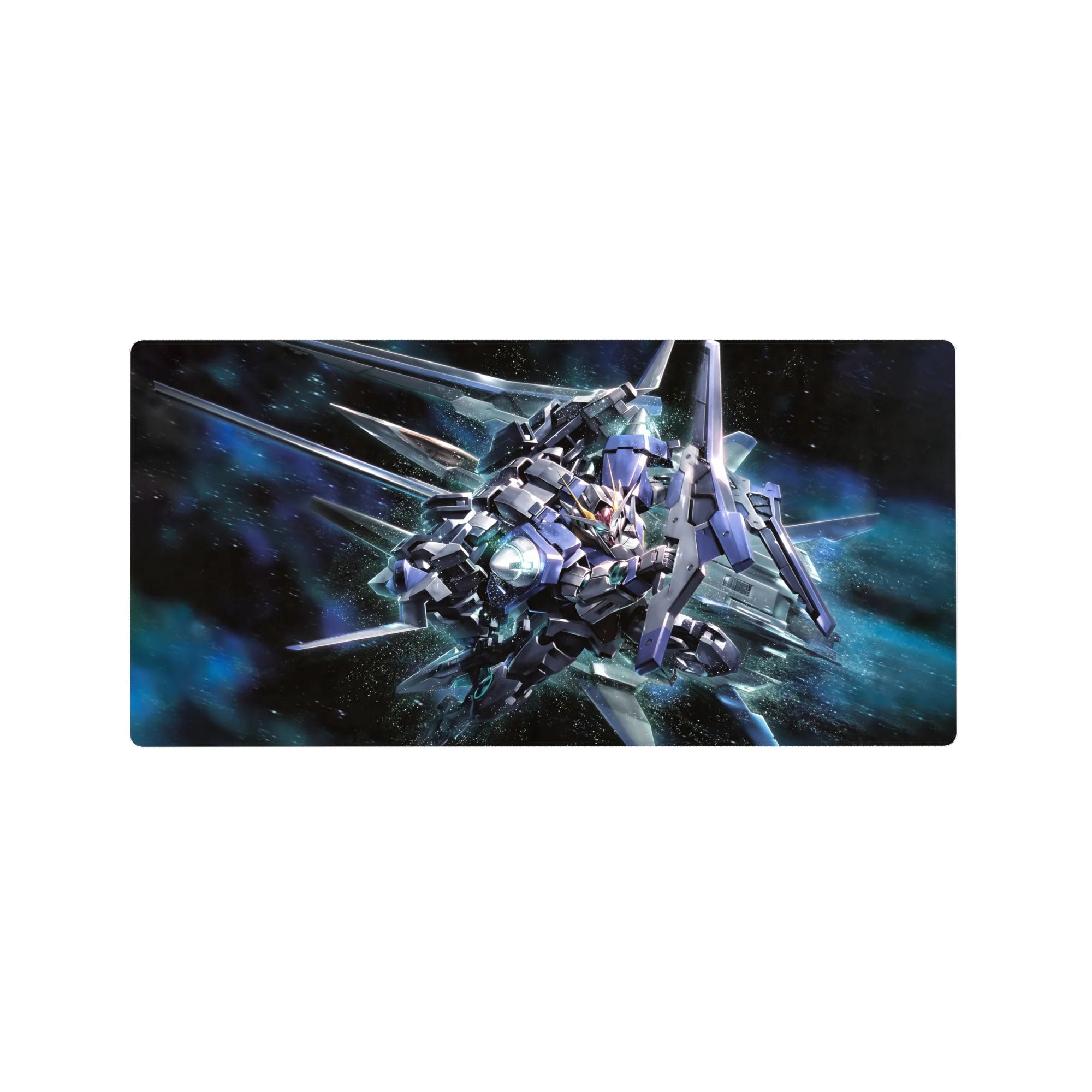 32x16 inches anime mouse pad featuring a Gundam mech in a hero pose with glowing thrusters and blades.