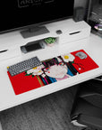 32x12 inches Yumeko Jabami Kakegurui mouse pad, hypnotic stare with rainbow eyes, camellias behind her.