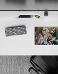 Cool stormy blue and smoky gray anime mouse pad 14x10 inches with white petals, gold accents, and calm vibe.
