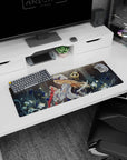 32x12 inches Jean-inspired Genshin Impact mouse pad, blonde knight with red ribbon and windblown petals.