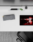 Black background with crimson splatter and white silhouette, bold edgy anime mouse pad 14x10 inches.