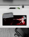 28x12 inches anime girl mouse pad in deep black, white silhouette, and crimson ink burst for dramatic mood.