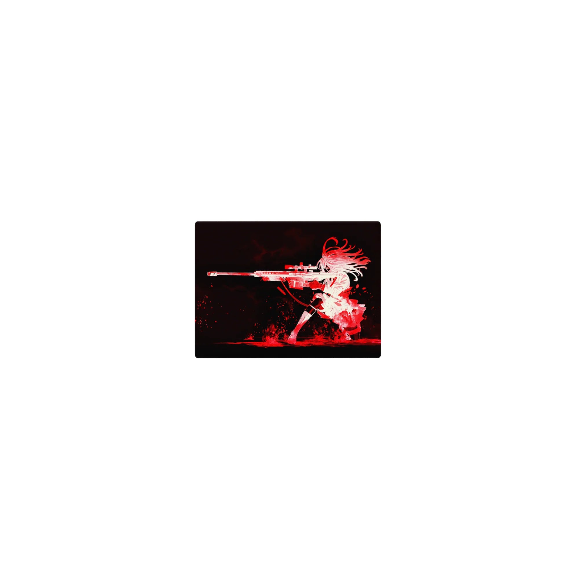 Classic anime girl sniper silhouette mouse pad, dramatic ink-splatter design, 14x10 inches.