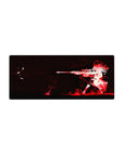28x12 inches anime girl mouse pad with sniper silhouette on black backdrop and red splatter design.