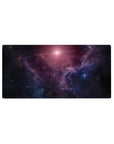 Cosmic nebula starfield desk mouse pad, 32x16 inches, with painted cloud textures and scattered starlight.