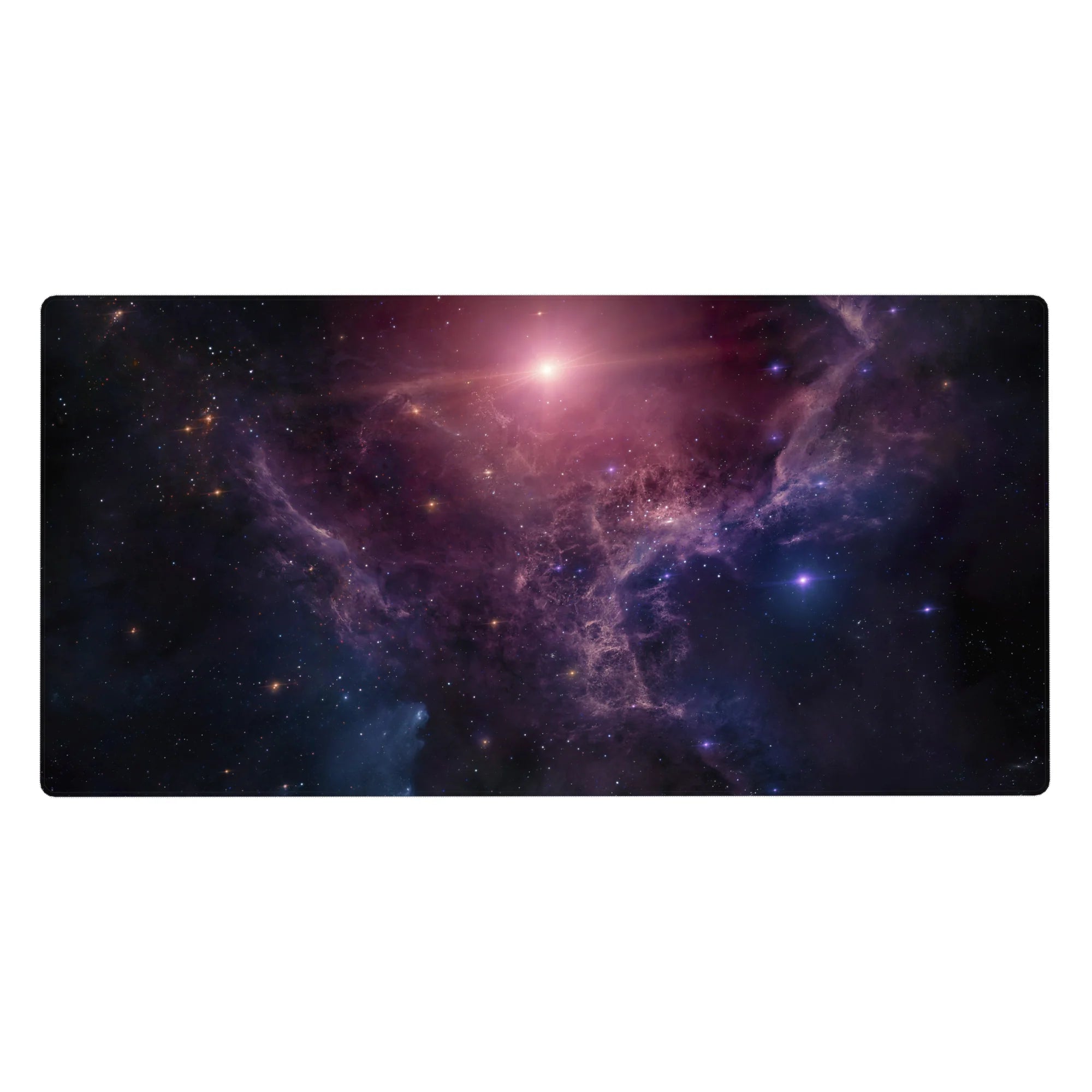 Cosmic nebula starfield desk pad, smooth surface, 40x20 inches.