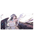 Albedo from Overlord anime on a 32x16 inch mouse pad, with angelic wings, flowing hair, and a serene, determined gaze.
