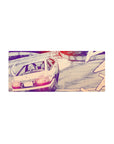28x12 inches anime mouse pad with drifting hatchback on a mountain curve, sketchy ink lines and tire arcs.