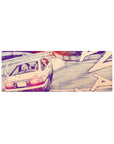 32x12 inches anime mouse pad with drifting hatchback on a mountain curve, sketchy ink lines and tire arcs.