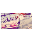 32x16 inches anime mouse pad with drifting Trueno hatchback on a mountain curve, sketchy ink style.