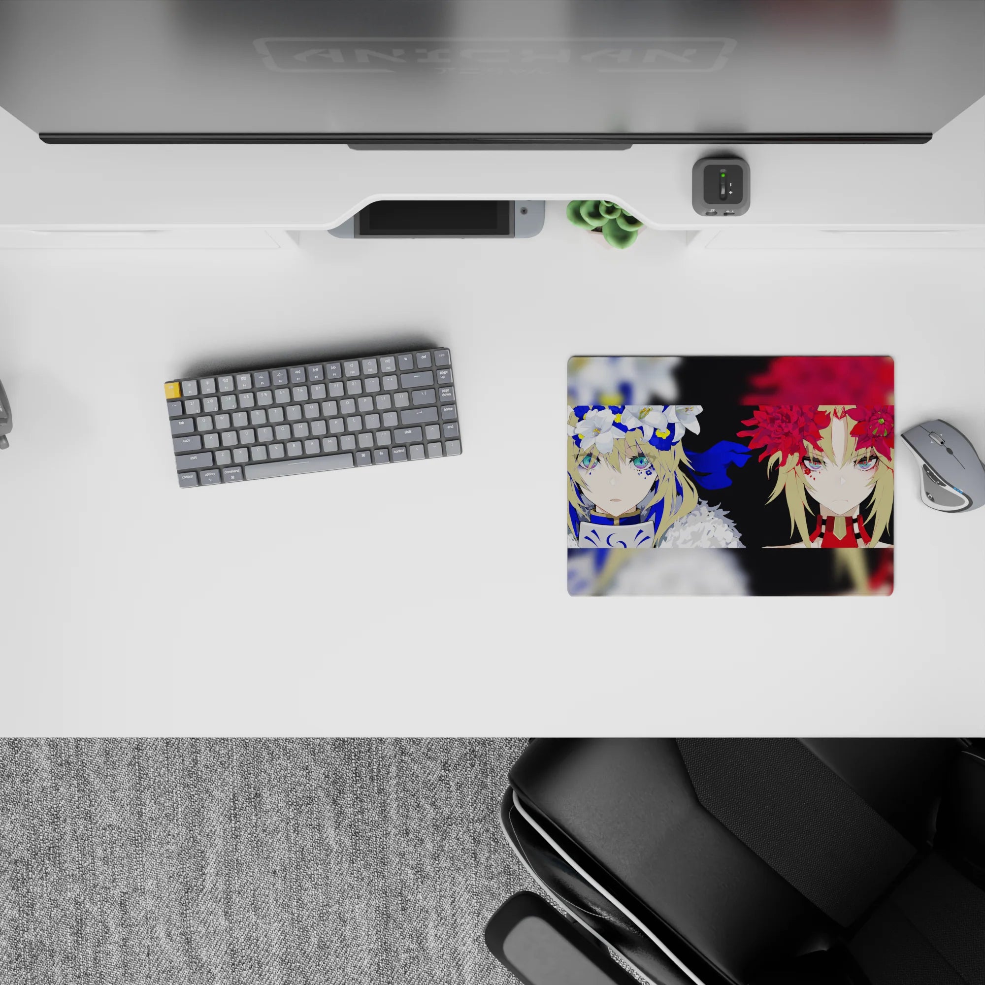 Anime girl mouse pad 14x10 inches in cobalt blue, velvet black, and crimson for a soft but intense vibe.