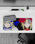 28x12 inches anime girl mouse pad in cobalt blue, velvet black, and crimson for a dark, intense vibe.
