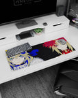 32x12 inches anime girl mouse pad showing two teal-eyed heroines, one icy blue, one scarlet, staring ahead.