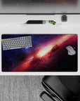 Midnight blue and magenta cloud mouse pad 32x16 inches with warm sunrise glow, calm cosmic mood.