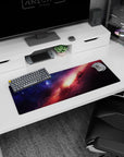 Starry nebula streak scene mouse pad 32x12 inches featuring sweeping clouds and a glowing golden core.