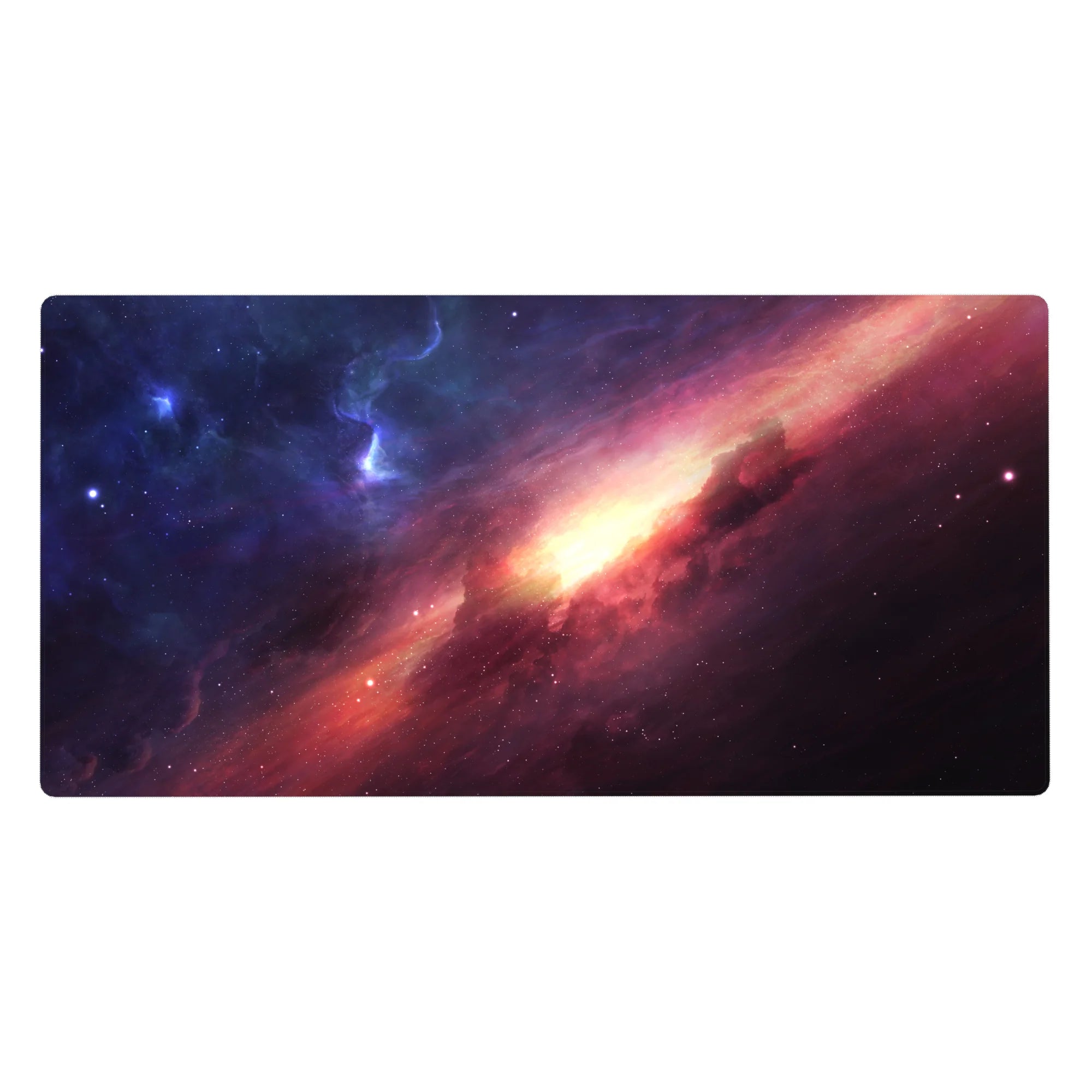 Galaxy nebula desk pad 40x20 inches with star-speckled space design and soft sweeping streak.
