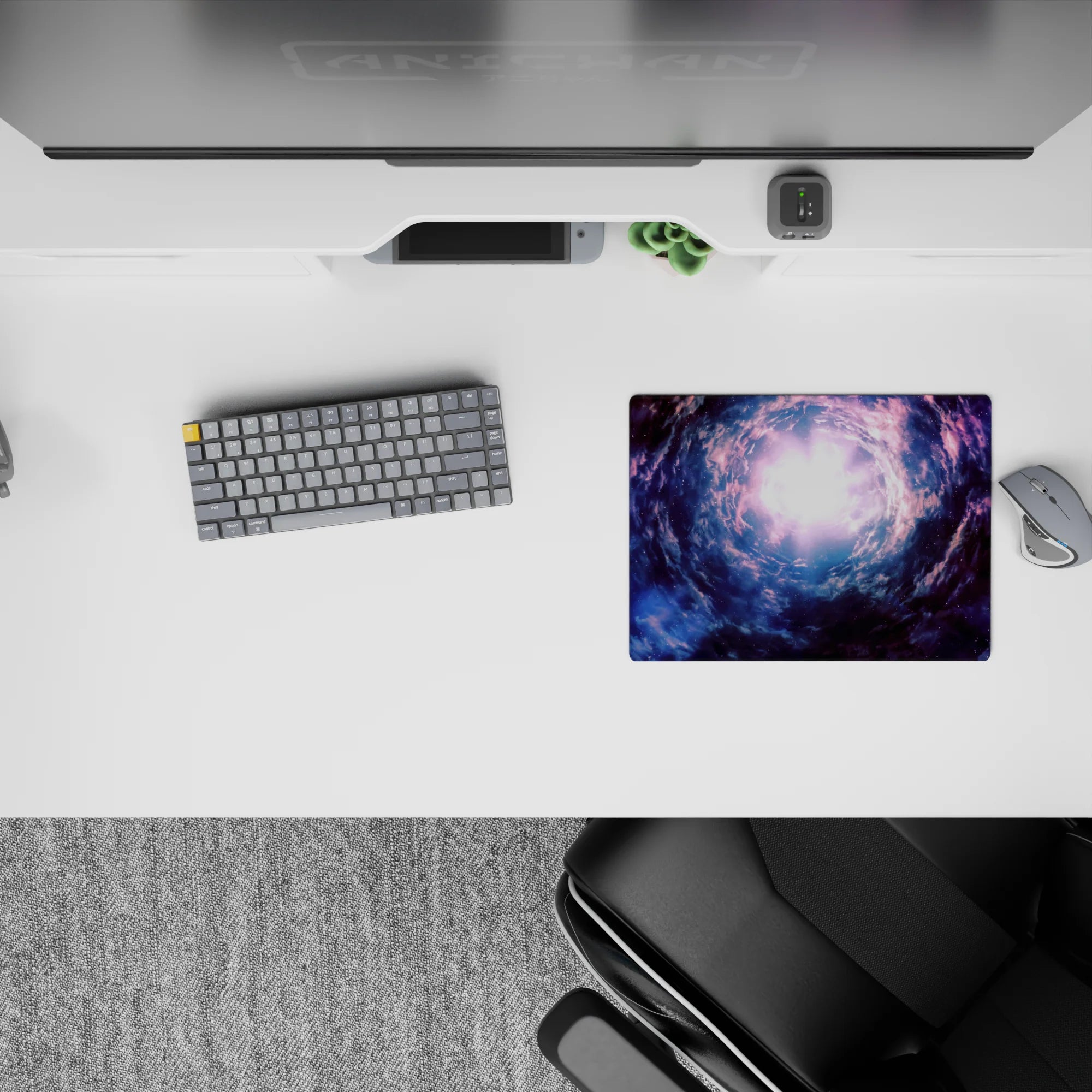 Indigo, smoky blue, and lavender mist mood mouse pad, classic 14x10 inches, late-night cosmos vibe.