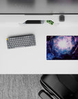 Indigo, smoky blue, and lavender mist mood mouse pad, classic 14x10 inches, late-night cosmos vibe.
