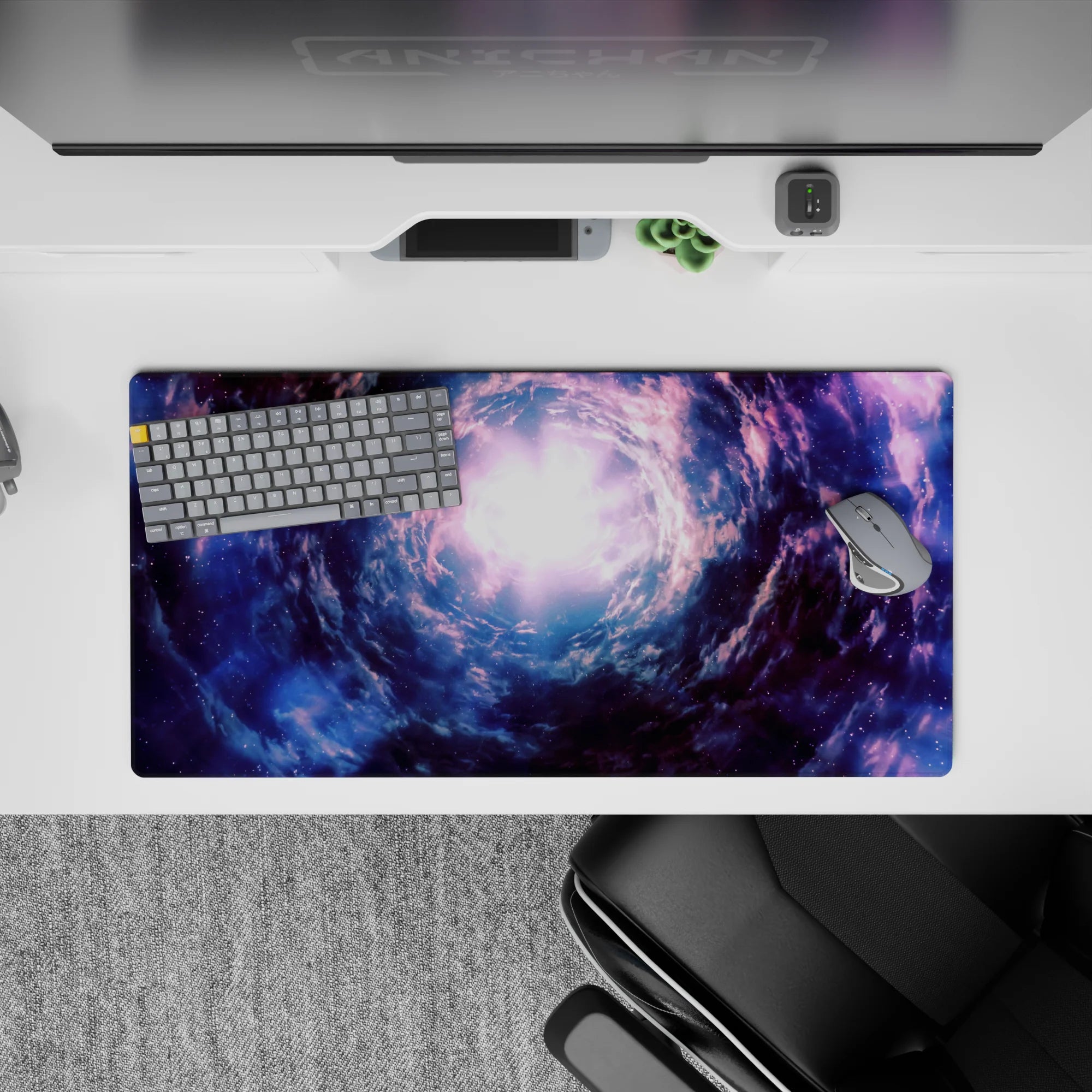 Indigo, smoky blue, and lavender mist mouse pad 32x16 inches with dreamy late-night galaxy mood.