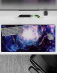 Indigo, smoky blue, and lavender mist mouse pad 32x16 inches with dreamy late-night galaxy mood.