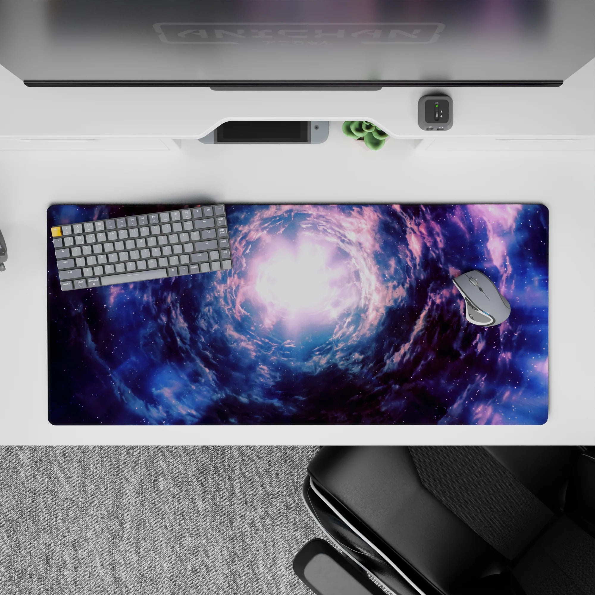Deep indigo, smoky blue, and lavender mist desk pad, 36x16 inches, for a dreamy late-night vibe.