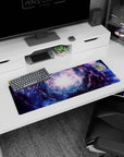Spiraling space vortex toward a bright dreamy core mouse pad 32x12 inches, like a portal on your desk.