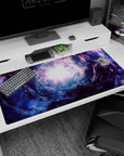 Portal-like spiral toward a bright core desk pad 40x20 inches with nebula clouds and scattered stars.