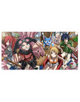 Fairy Tail anime mouse pad 32x16 inches with Natsu, Lucy, Gray, Erza, and Happy in a cozy café scene.