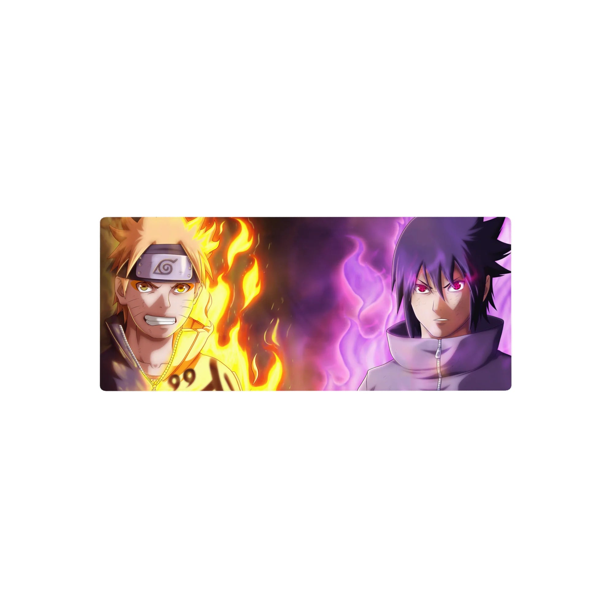 28x12 inches anime mouse pad featuring Naruto and Sasuke split-energy design with sharp detail.