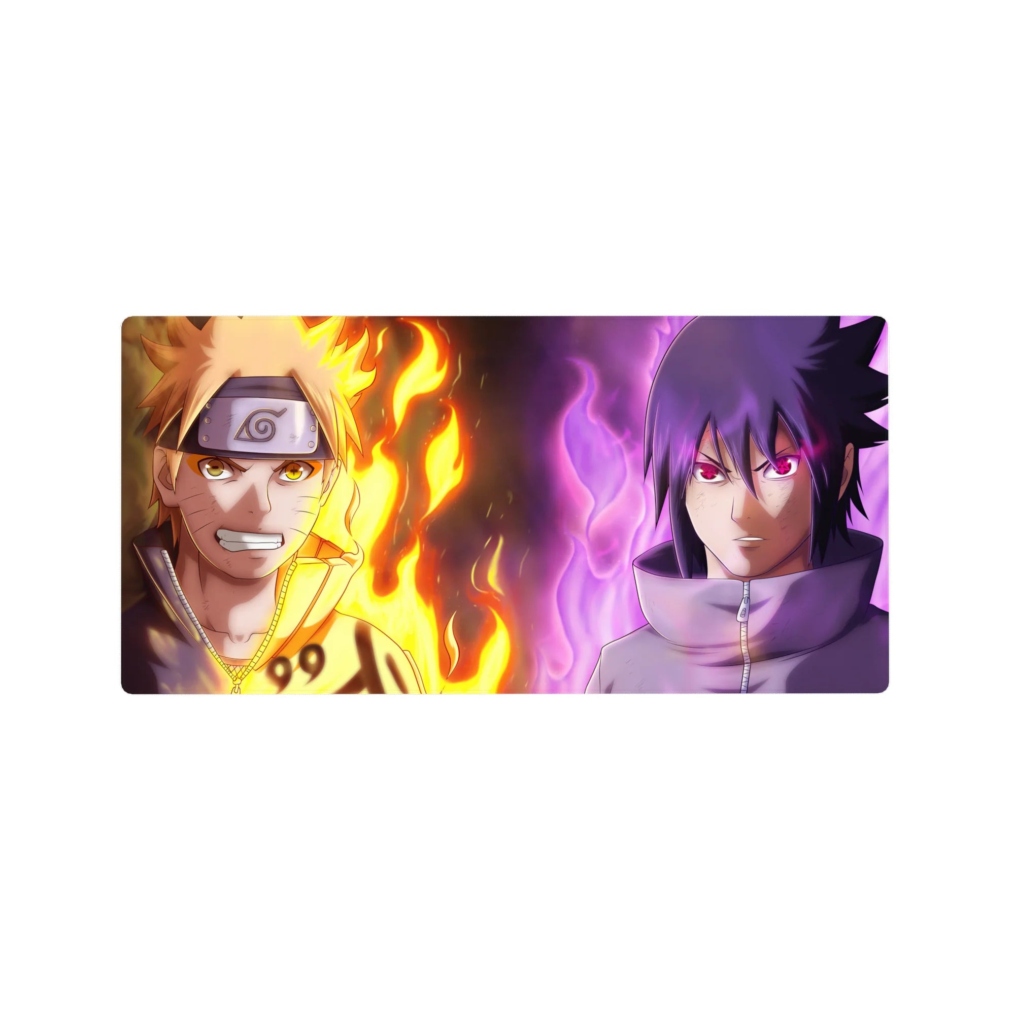32x16 inches anime mouse pad featuring Naruto vs Sasuke split-energy duel art for desk setup.