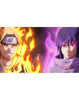 40x20 inches anime desk pad with Naruto vs Sasuke split-sky rivalry art, detailed faces and headband.