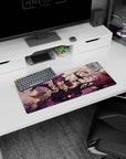 28x12 inches mouse pad showing mischievous horned anime girl lounging on a dragon with katana.