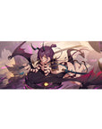 Anime girl and shadow dragon desk pad 36x16 inches with katana, horns, and neon strap details.