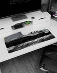 32x12 inches anime mouse pad showing a huge battleship underside, engines and smoke rising from streets.