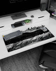 32x16 inches anime mouse pad showing a silent battleship underside with engines over smoky city streets.