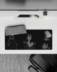 Dark smoky gothic-cute anime girl mouse pad 28x12 inches with moody tones and bright eye highlights.