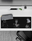 32x12 inches anime girl mouse pad in dark smoky tones with moody cozy vibes and bright eye highlights.