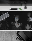 Moody smoky Re:Zero anime girl desk pad 40x20 inches with soft dark tones and bright eyes.