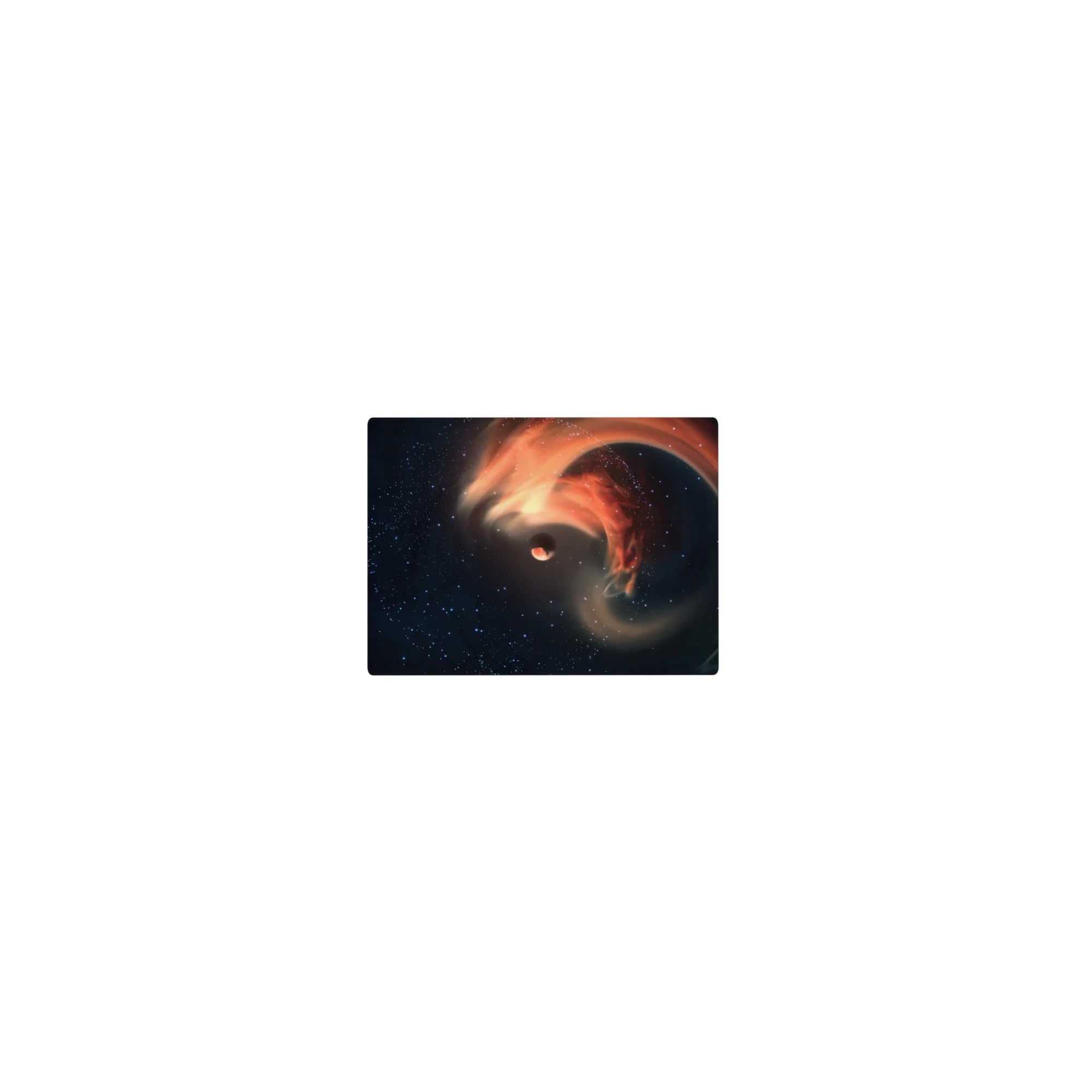 Cosmic nebula swirl mouse pad with tiny planet design, classic 14x10 inches.