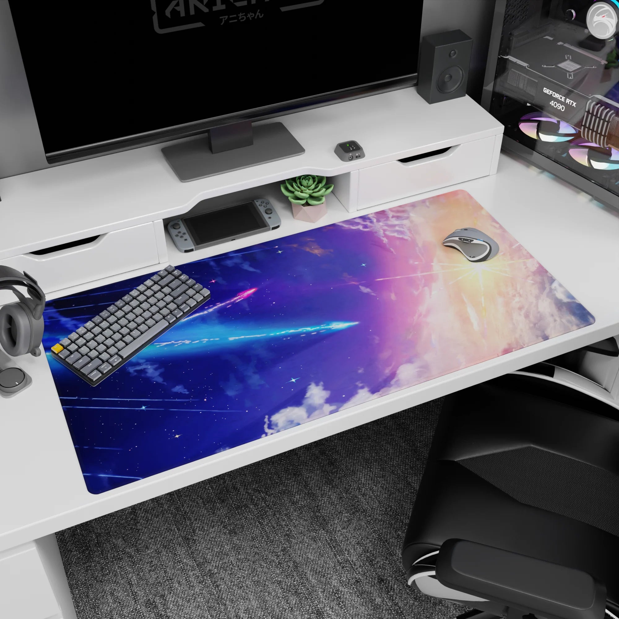 Comet wish scene desk pad 40x20 inches featuring a shooting star across a dreamy starry sky.