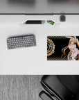 High School DxD mouse pad featuring Irina Shidou in bunny mode, 14x10 inches, with gold arcane circles on a black backdrop.