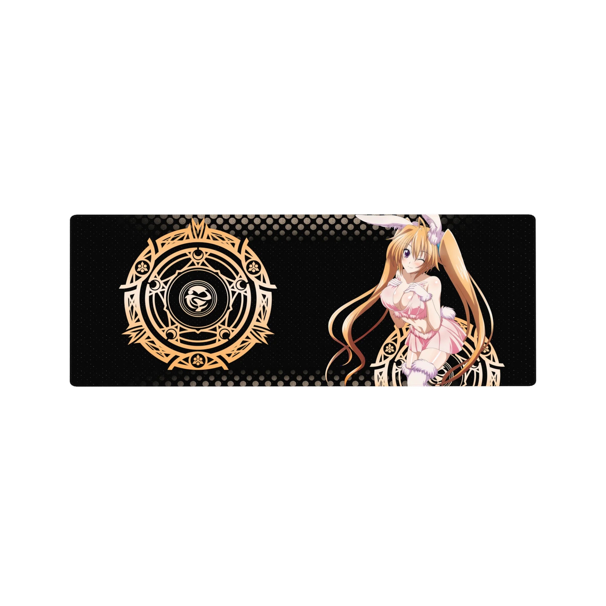 Anime mouse pad 32x12 inches featuring Irina Shidou from High School DxD in bunny outfit, set against a magical backdrop.