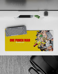 Bold yellow 28x12 inches anime mouse pad with crisp red accents, loud high-energy desk vibe.