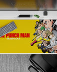 Bright yellow 40x20 inches anime desk pad with bold red accents, crisp hero art, high-energy gaming vibe.
