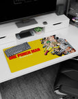 Saitama gliding forward with red gloves beside snarling Genos on an anime mouse pad 32x16 inches.